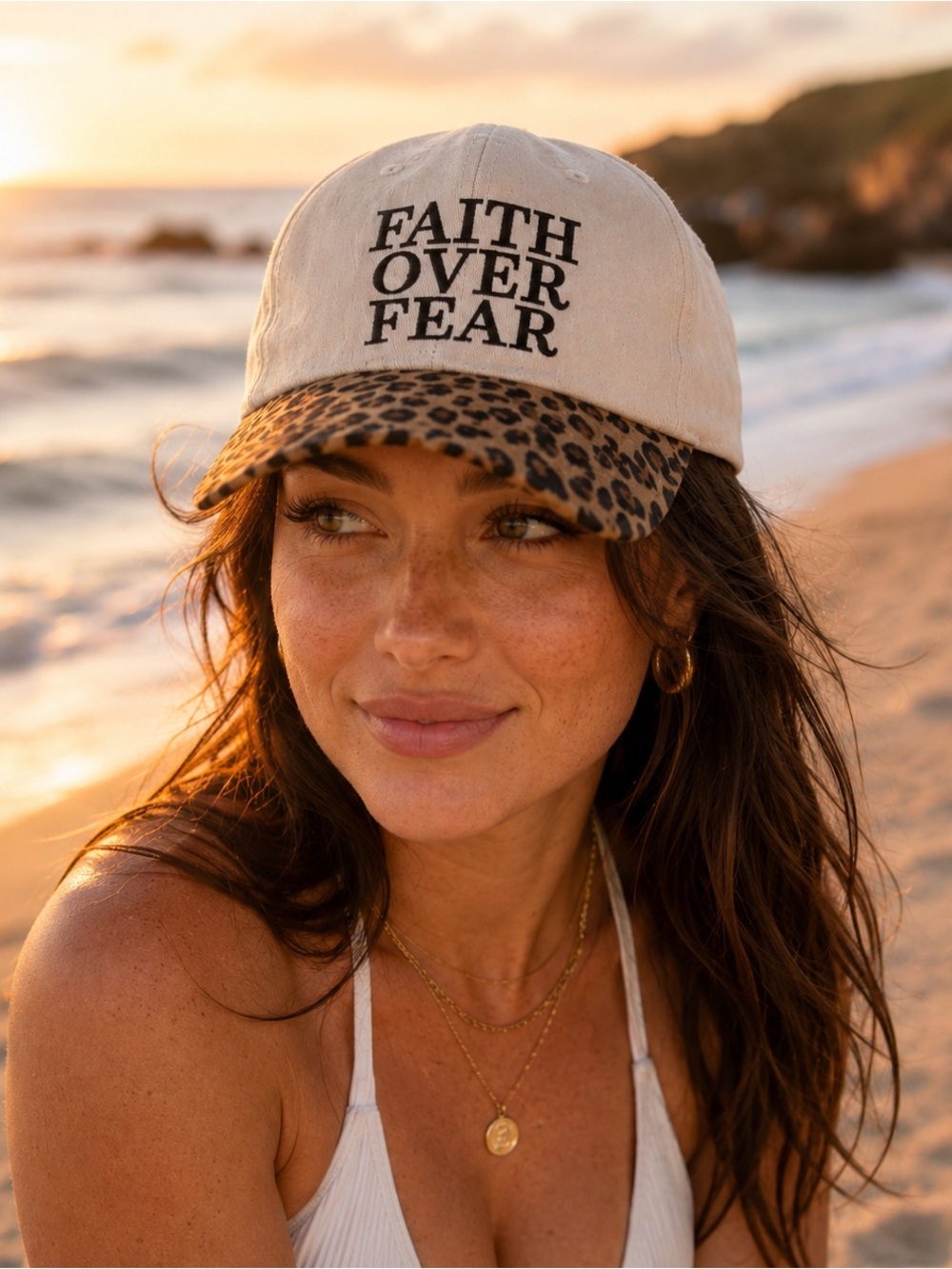 🆕 FAITH OVER FEAR Two Tone Leopard Trucker Hat Embroidered Adjustable Cap - Picture 4 of 4